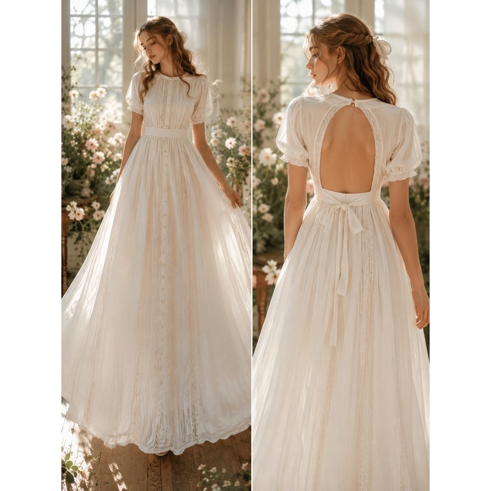 Spell & The Gypsy Collective Dress XS Ivory Luna Lace Maxi Puff organic ethereal